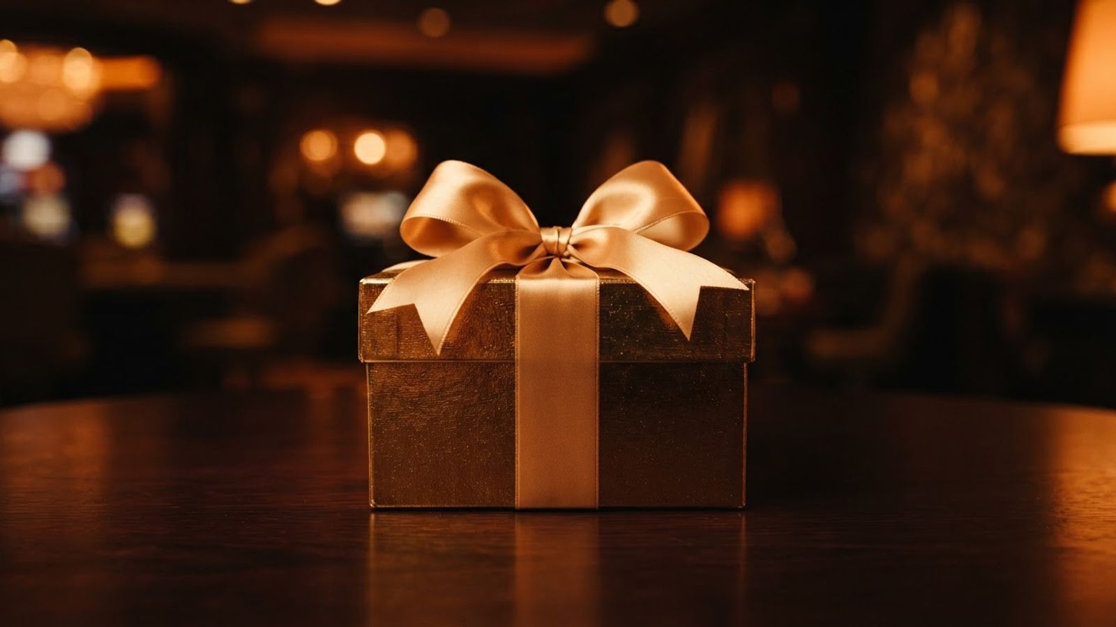 Coffret cadeau doré sur fond sombre